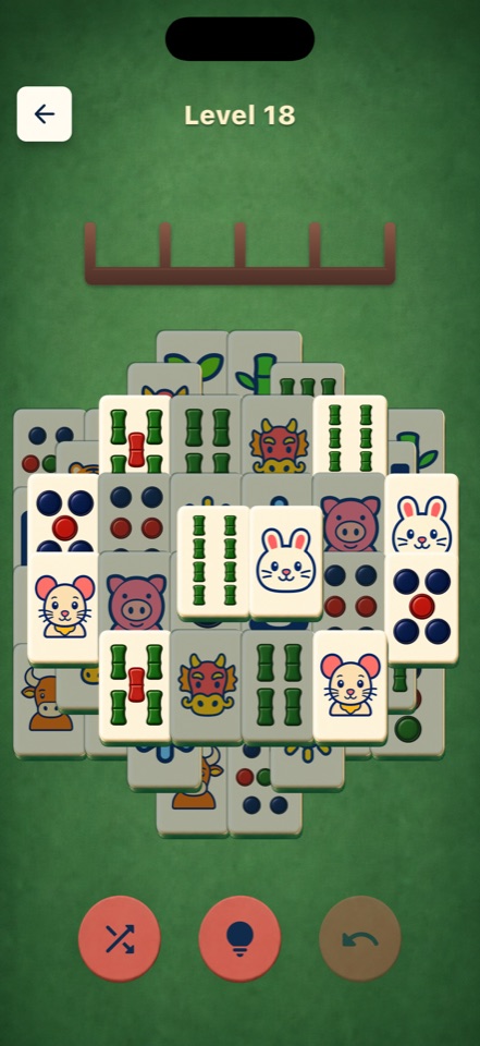 A Calm Mahjong Solitaire board with large, colorful tiles